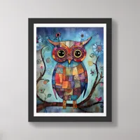 Abstract Whimsical Owl in a Tree AI Assist Framed Art