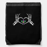 Skeleton Hand Heart Mardi Gras Vibrant Expression Drawstring Bag
