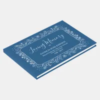 Blue Floral Memorial Funeral Remembrance Guest Book