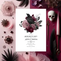 Gothic Raven and Dark Floral Bachelorette Party Invitation