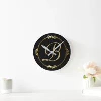 Monogram in gold with infinity circle on Black | Round Clock