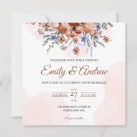 Terracotta Arch Floral Watercolor Square Wedding Invitation
