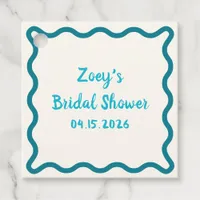 Hand Drawn Teal Wavy Border Bridal Shower Cute Favor Tags