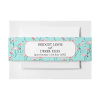 Modern Beach Wedding Pink Blue Flamingo Invitation Belly Band