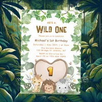 Safari Wild One 1st Birthday Invitation