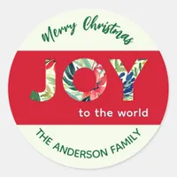 Joy To The World Festive Red Green Merry Christmas Classic Round Sticker