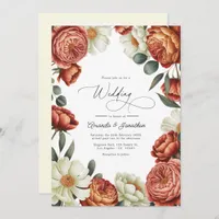 Terracotta and Cream Watercolor Floral Wedding Invitation