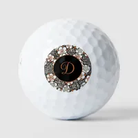 Japanese Black and Red Floral Pattern Personalized Golf Balls