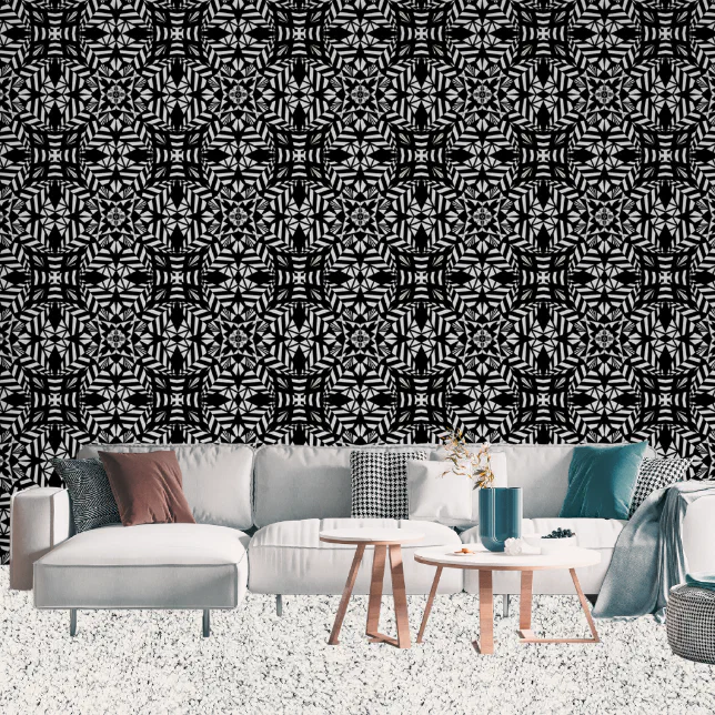 Large Circles Geometric Pattern Black And White  Wallpaper