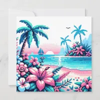 Pixel Art Ocean Pink and Blue Tropical Art