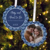 Couples First Christmas Engaged Photo Poinsettia Ornament Card