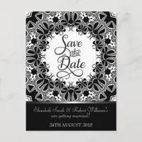 Elegant Black Silver Tribal Lace Save the Date Announcement Postcard