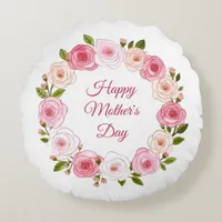 Pretty Pastel Watercolor Rose Wreath Round Pillow