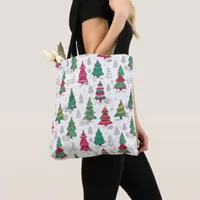 Quirky Whimsical Decorated Christmas Trees Doodles Tote Bag
