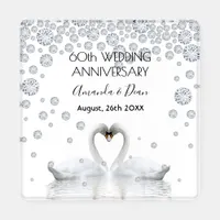 60th diamond wedding anniversary white swans love coaster set