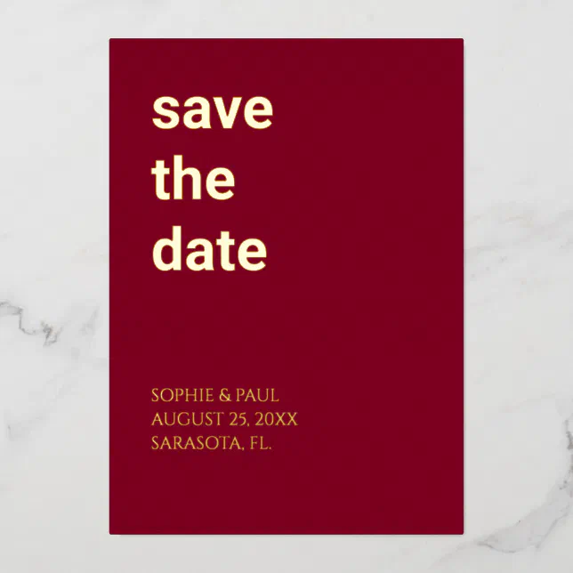 Simple Burgundy Save the Date Foil Invitation