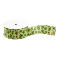 Avocado Fruit Patterned Green Vegetarian Vegan Grosgrain Ribbon