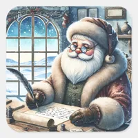 Vintage Santa Writing Christmas Letters Square Sticker