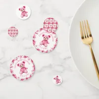 Cute Crocheted Teddy Bear Girl's Baby Shower Confetti