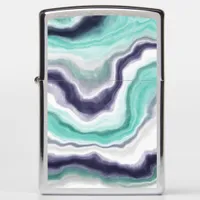 Turquoise, Dark Blue and White Marble Swirls   Zippo Lighter