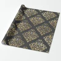 Gray and Gold Vintage Damask Wrapping Paper
