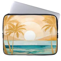 Cute Boho Gold Abstract Beach Landscape With Name Laptop Sleeve