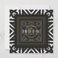 Cool Aztec Boho Black White Gold 50th Birthday Invitation