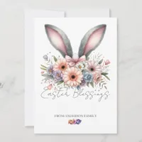 Easter Spring Floral Bunny Rabbit Ears Family Name Holiday Card