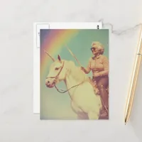 Elderly Woman Riding a Unicorn With a Sword Postcard