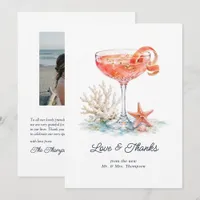 Luxury Coastal Chic Pink Cocktail Coral Wedding Thank You Card