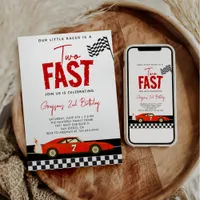 Two Fast Race Car Boy 2nd Birthday Party Invitation