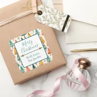 Merry Christmas  | Watercolor Pine Trees Christmas Square Sticker