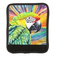 Cute AI Generated Watercolor Style Green Parrot Luggage Handle Wrap