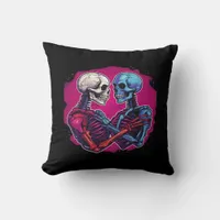 Skeleton Hands Holding Heart Retro Tattoo Style Throw Pillow