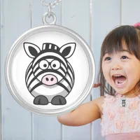 Adorable Baby Zebra Cartoon Cute Animal Silver Plated Necklace