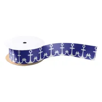 Nautical Ships Anchors Patterned Navy Satin Ribbon