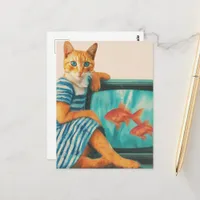Funny Cat With Goldfish Retro Collage Postcard