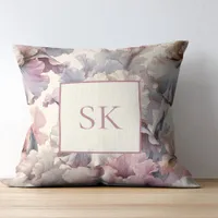 Elegant Blush Floral Unique Chic Custom Monogram Throw Pillow