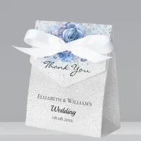 Silver blue florals thank you wedding favor boxes