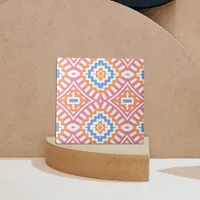 Boho Chic Orange Pink Yellow Ethnic Geometric Ceramic Tile