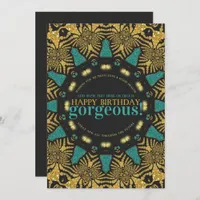 Teal Gold Tribal Happy Birthday Gorgeous v2  Card