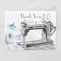 Old Vintage Sewing Machine Thank You Postcard