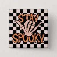 Retro Groovy Checkered Stay Spooky Halloween Button