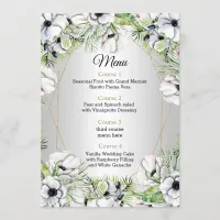 Silver White Anemone Gold Geometric Wedding Menu