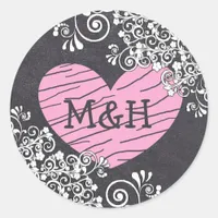 Chalkboard Black & Pink Heart  Wedding Stickers
