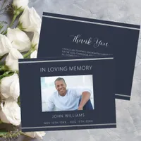 Sympathy funeral blue white photo thank you card