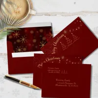 Modern Red Gold Christmas Trees Address Envelope