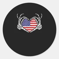 Skeleton Hand Heart 4th Of American Flag Patriotic Classic Round Sticker