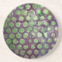 Purple Raine, Abstract  in Purple and Green Dots Coaster