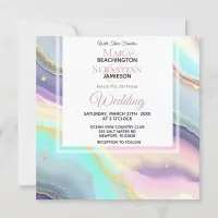 *~*  RSVP QR PASTEL AGATE AR66 Gold Wedding Invitation